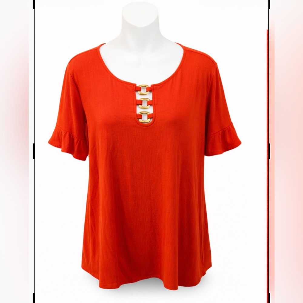 AGB Blouse Large Orange Gold Detail
Keyhole Top Chic Flowy